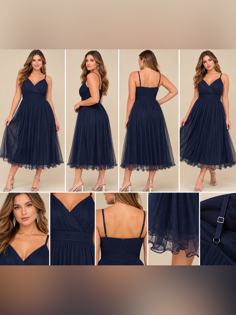 Lulus Exemplary Aura Navy Tulle Surplice Midi Dress XL NWT